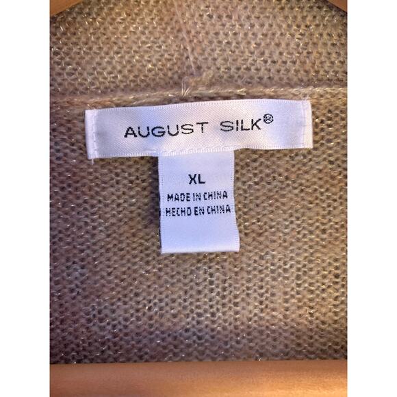 August Silk Cardigan, Tan And Gold Holiday Sweater, Women’s XL, Wool Blend - Picture 5 of 12